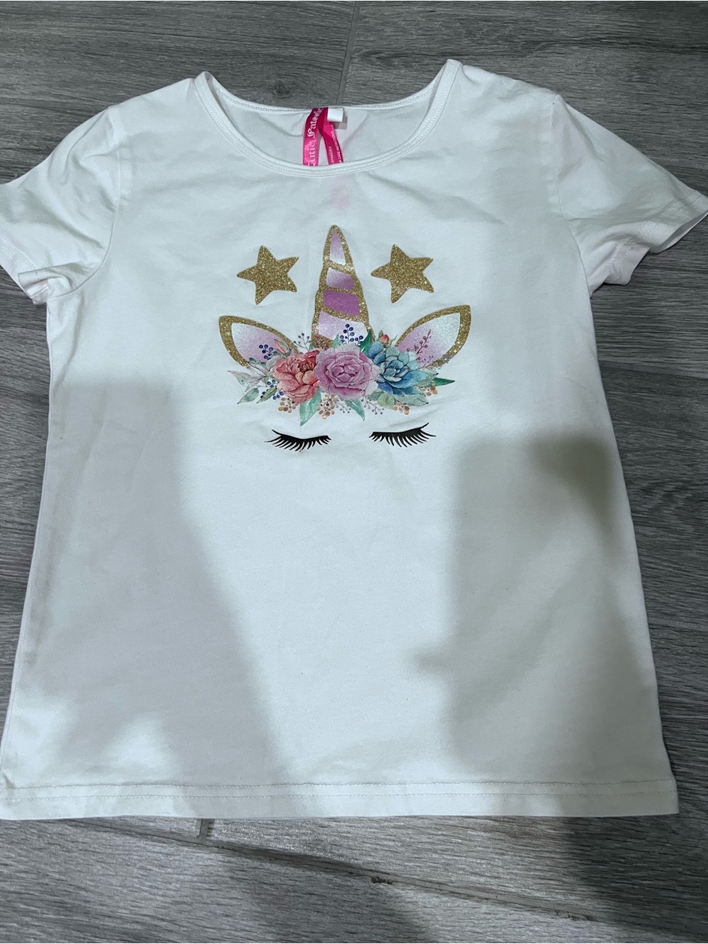 Girls White Unicorn Tee with Gold Accents